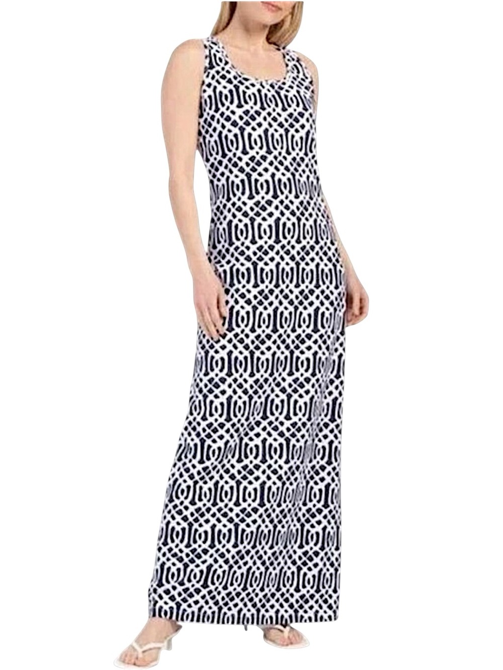 J. MCLAUGHLIN CHARLOTTE MEGA ELSIE GEOMETRIC BLUE WHITE SLEEVELESS MAXI DRESS